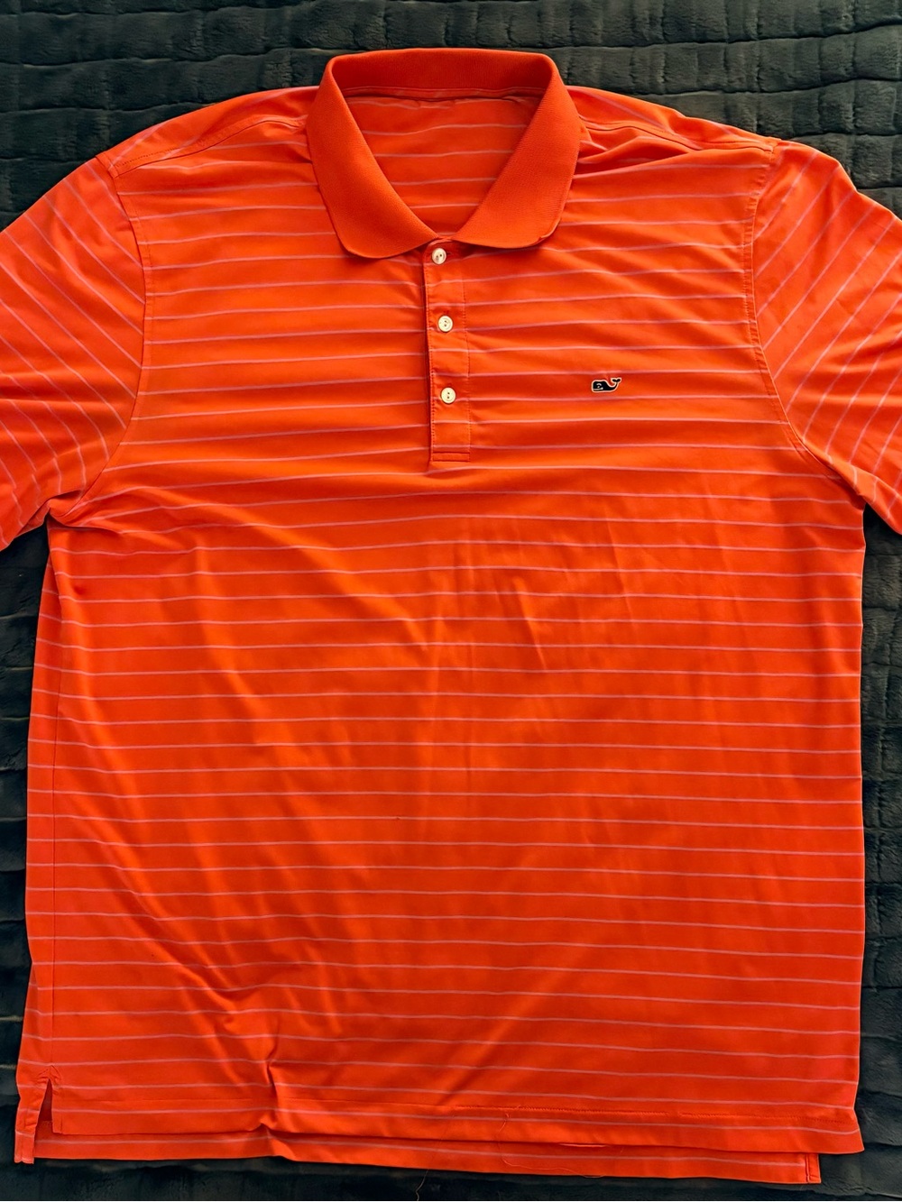 Vineyard Vines Men's Bright Orange Polo with Thin White Stripes